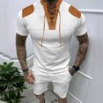 thumbnail image 2 of Birdeem Chemises pour Hommes Ensemble Décontracté Col en V Patchwork Manches Courtes et Shorts, 2 of 12
