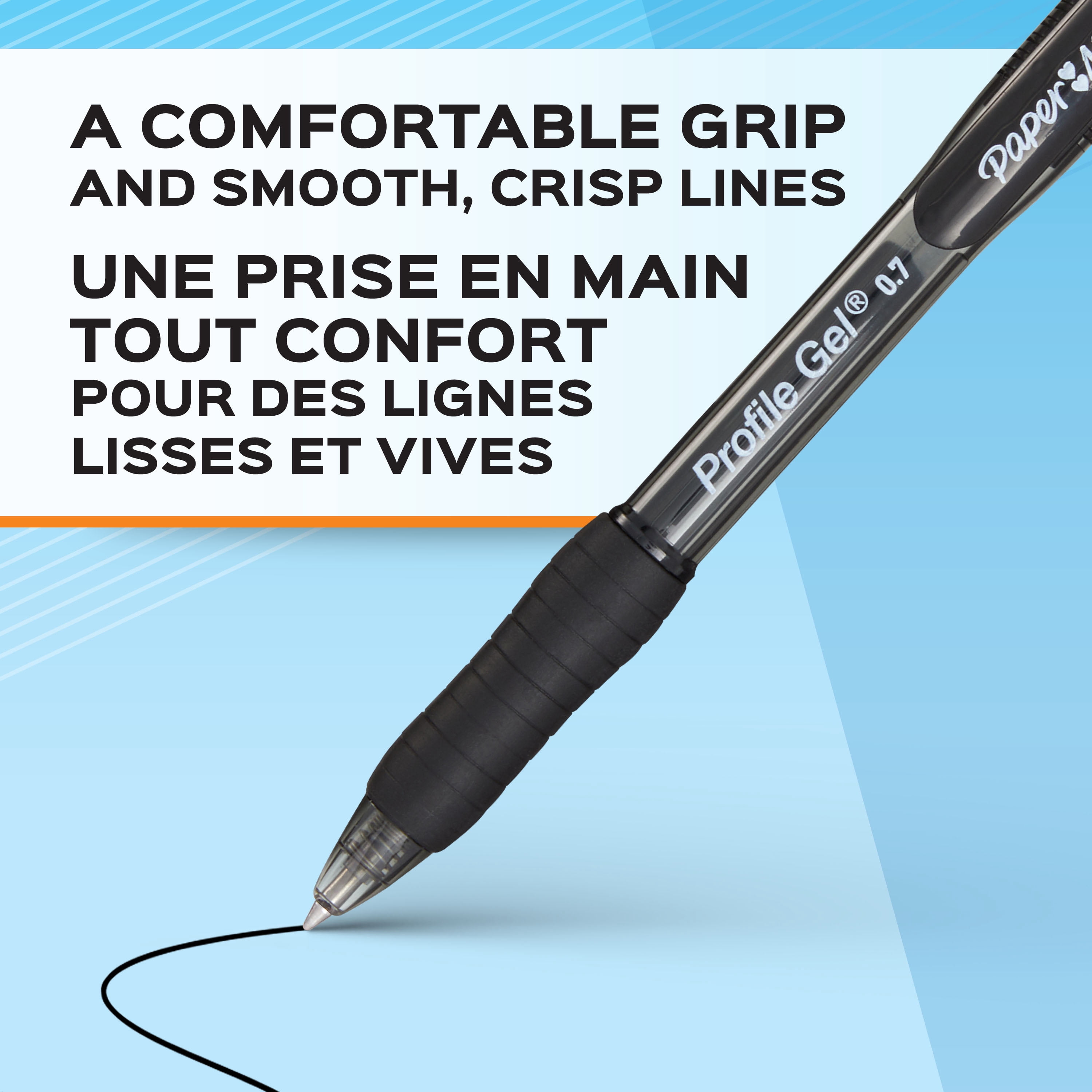 Stylo gel Paper Mate Profile, stylos rétractables, pointe moyenne (0,7 mm), noir, 4 unités
