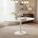 Noble House Extendable Round Dining Table,Smooth Extension Mechanism, Versatile Dining Table for Home Use, White
