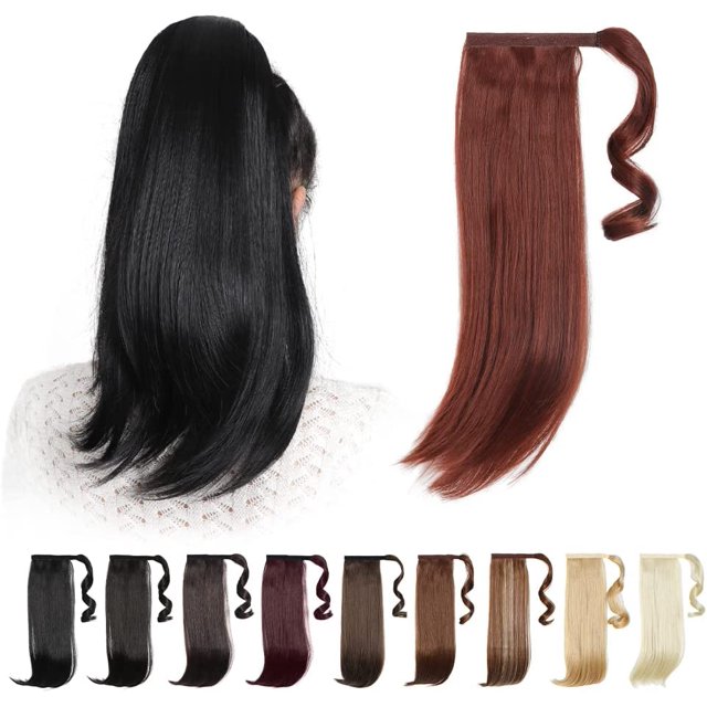 Extensions de Queue de Cheval, AmPm Extension de Queue de Cheval Auburn 16 Pouces Courte Ondulée Bouclée à Enrouler, Postiche Synthétique Résistant à la Chaleur pour Femmes