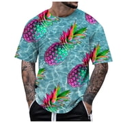 LUOGENLI T-shirts Homme pour Hommes Short Sleeved Tropical Print Causal T-Shirt Homme T-shirts Graphic Tees T-hirs Vintage Pâques pour Hommes Graphic tee Vêtements d'été Bleu L