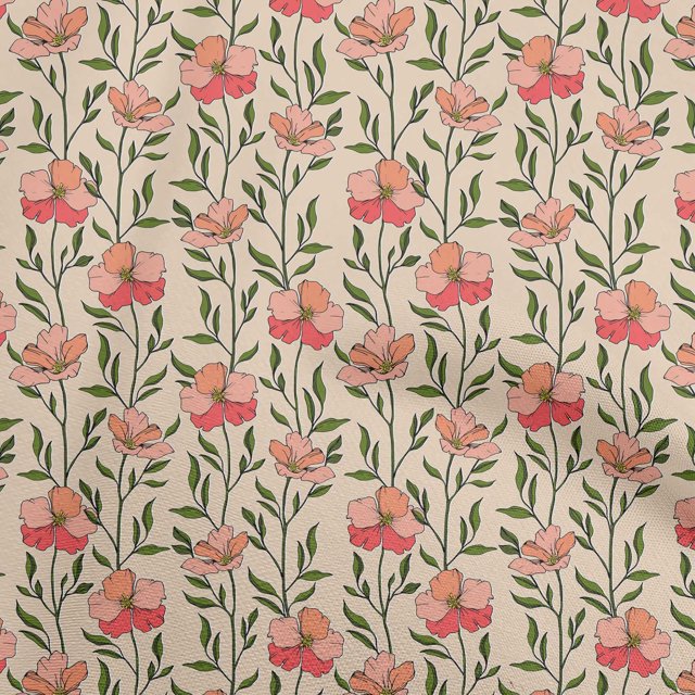 oneOone Cotton Silk Peach Fabric Floral Craft Projects Decor Fabric Printed By The Yard 42 Inch Wide