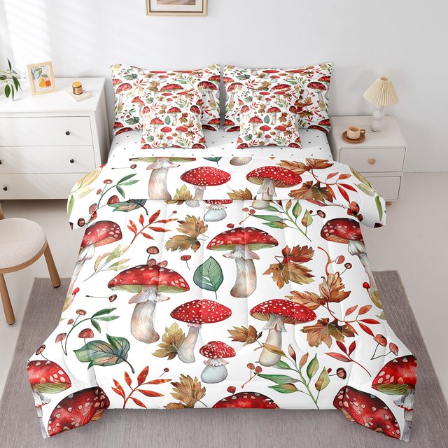 YST Ensemble Douillette Très Grand 7 Pcs avec Draps Rouge Champignon Botanique Champignon Lit Tout-en-un