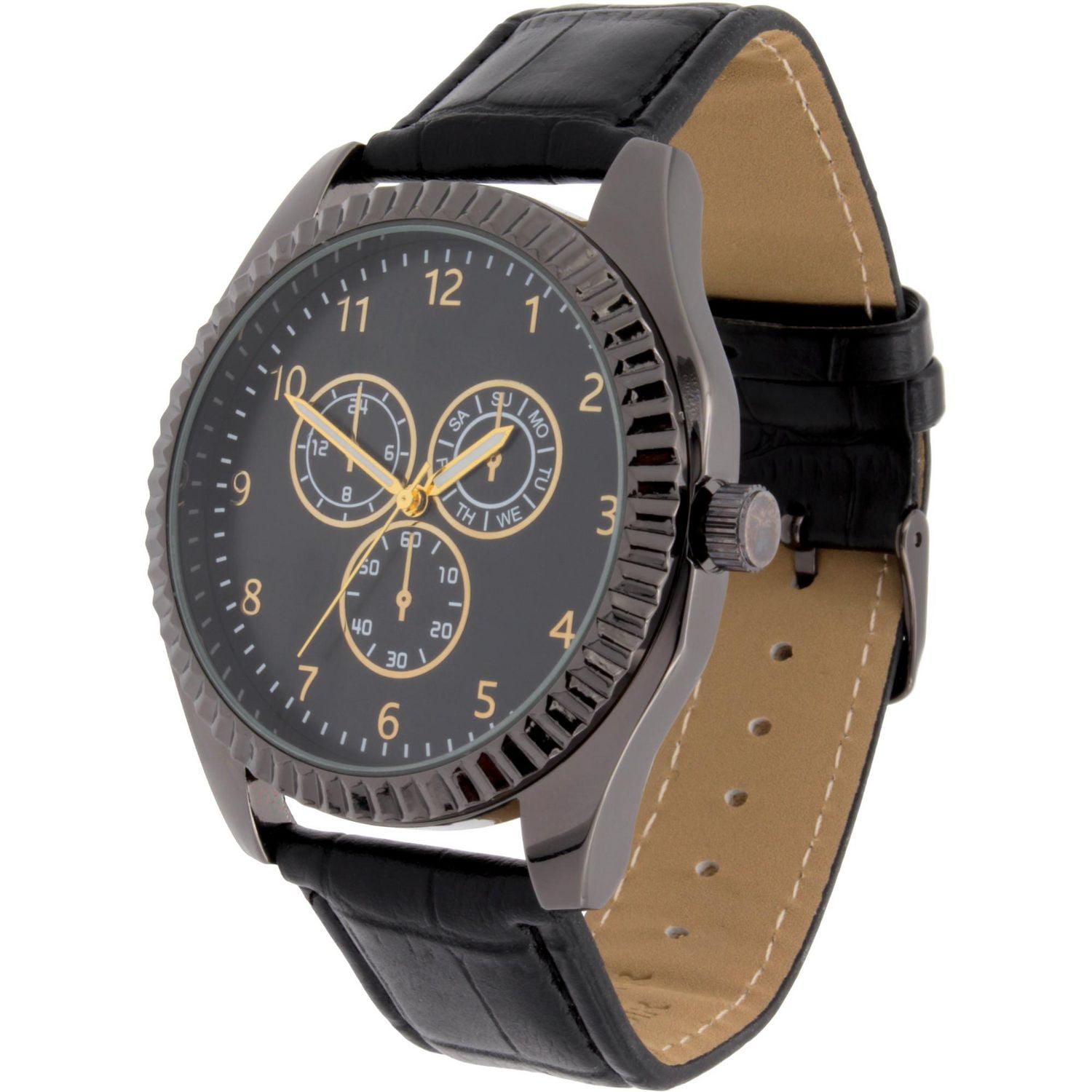 Montre analogique facile à lire pour homme avec bracelet en similicuir PU noir et ensemble de bracelets