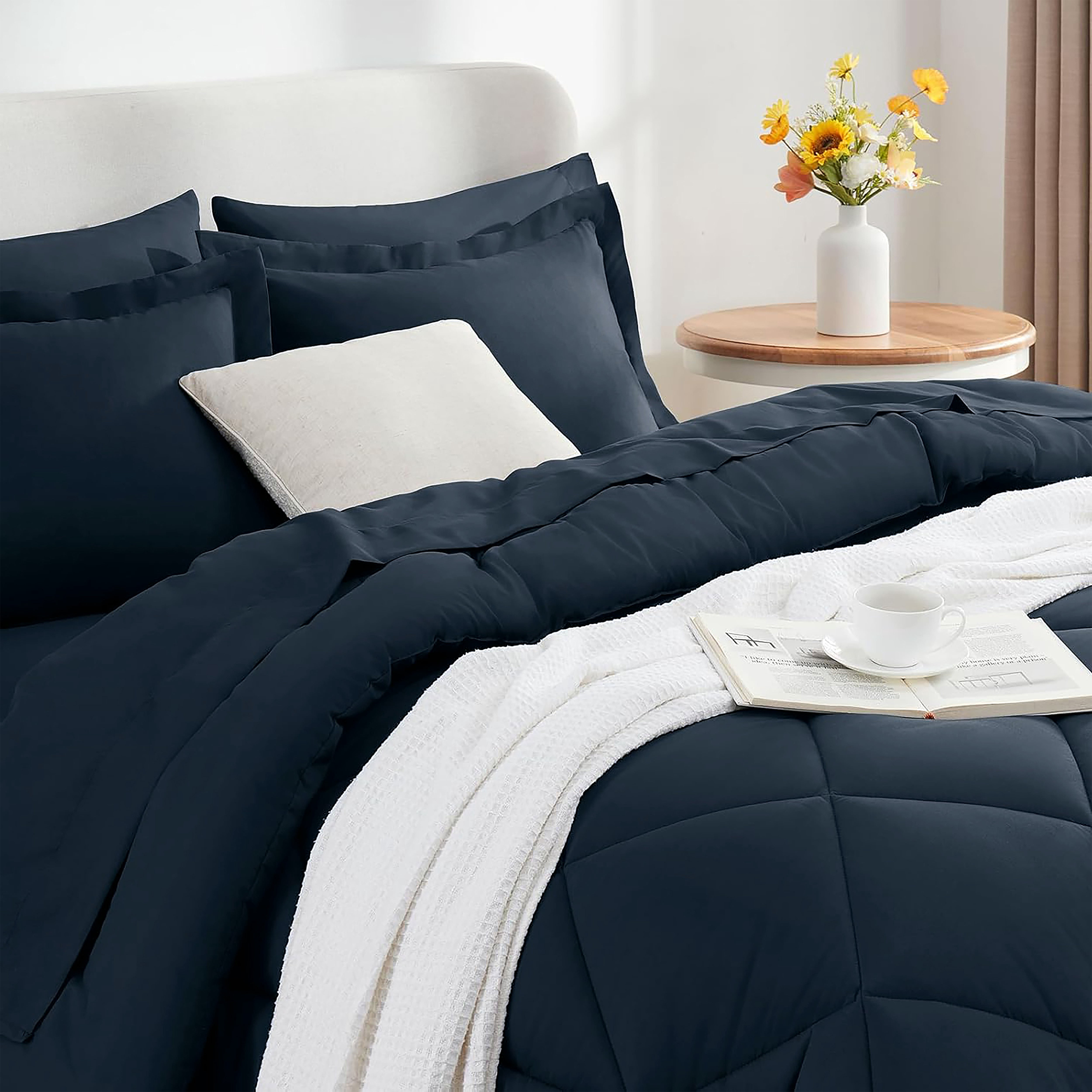 Sleepdown 5-Piece Twin Bed in a Bag, Navy Bedding Set with Comforter Sets Twin