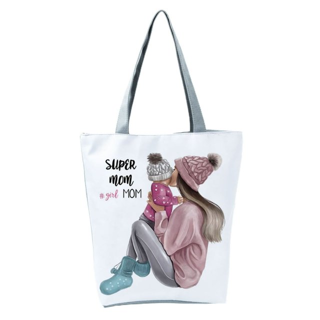 Big Capacity Washable Foldable Shoulder Pouch Cute Mom Baby Print Tote Pouch for Work