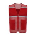 thumbnail image 1 of RUNQHUI Men Women Zipper High Visibility Reflective Safety Vest Construction Work Mesh Fabric Work Clothes Red 170, 1 of 7