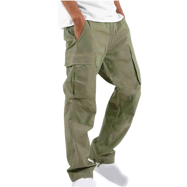 cllios Pantalon Cargo pour Hommes et Grands Hommes Uni Décontracté à Multiples Poches Pantalon Cargo Extérieur Coupe Droite Pantalon de Mise en Forme Coupe Décontractée Pantalon à Cordon Pantalon de Randonnée Vert Armée XXXXXL