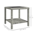 thumbnail image 3 of Outsunny 19"Wicker Coffee Table, End Table w/ Glass Top, Storage, Dark Grey, 3 of 10