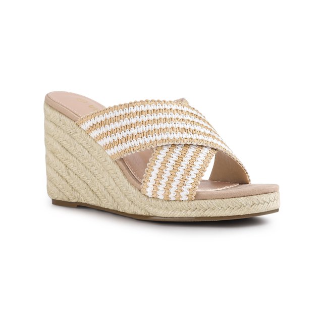 BLISSFUL STEP Sandales Compensées à Plateforme pour Femmes à Brides Croisées Beige 8,5