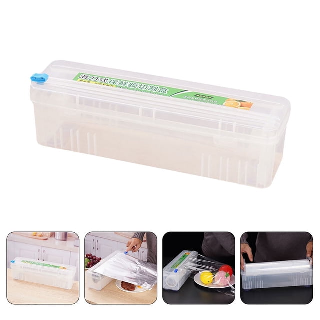 Oleegame 1PC Multi Functional Cling Film Cutter With Direction Slide Wall Mounted Suction Cup Design For Home And Commercial Kitchen Use White