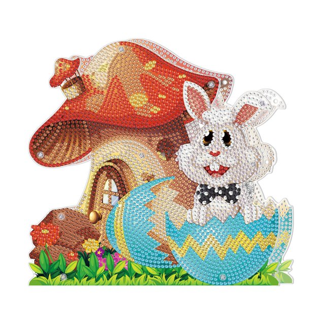 EGNMCR Easter DIY 5D Diamond Art Painting Kits, Easter Rabbit Eggs Tabletop Decoration With LED String Light, Cute Diamond Paintings Ornament For Easter Day, Gift