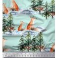 thumbnail image 3 of Soimoi Green Moss Georgette Fabric Fox & Pine Tree Decor Fabric Printed Yard 42 Inch Wide, 3 of 3
