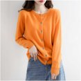 thumbnail image 4 of Womens Lightweight Knit Cardigan Long Sleeve Button Down Cardigans Sweater Fall Soft Crew Neck Shrugs Tops Orange, S, 4 of 4