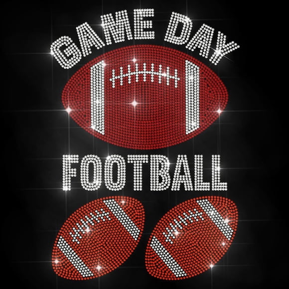 Football Game Day Rhinestone Iron on Decal Rugby Match Hotfix Transfer Sticker Bling Sports Theme Heat Transfer Patch Clothing Repair Applique for T-Shirt Hat Jacket Garment Bag DIY Decor