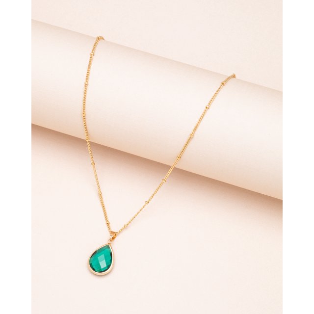 Goldtone Collier Goutte de Naissance Pierre de Naissance Émeraude de Mai