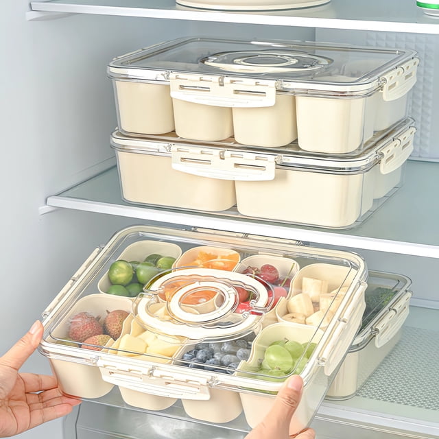 Airtight Food Storage Container with 8 Compartments - Clear Plastic Kitchen Organizer for Spices, Snacks, and Dry Goods