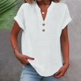 thumbnail image 2 of RKSTN Womens Summer Tops Fashion Cotton and Linen Buttons Going out Tops Basic Solid Color Shirts V-Neck Short Sleeve Loose Fit Pullover Tops, 2 of 5