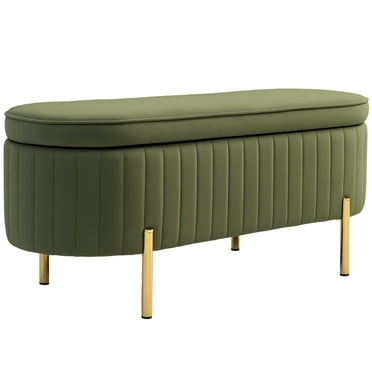 HOMCOM Banc de Chambre Rembourré, Banc Ottoman Capitonné à Canaux, Vert Foncé