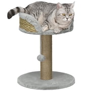PawHut Small Cat Tree with Scratching Post, Perch, Toy Ball, Grey