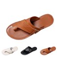 thumbnail image 5 of Slide Sandals for Women Flat Toe Ring Buckle Decor Leather Non Slip Beach Summer Sandals Brown, 5 of 5
