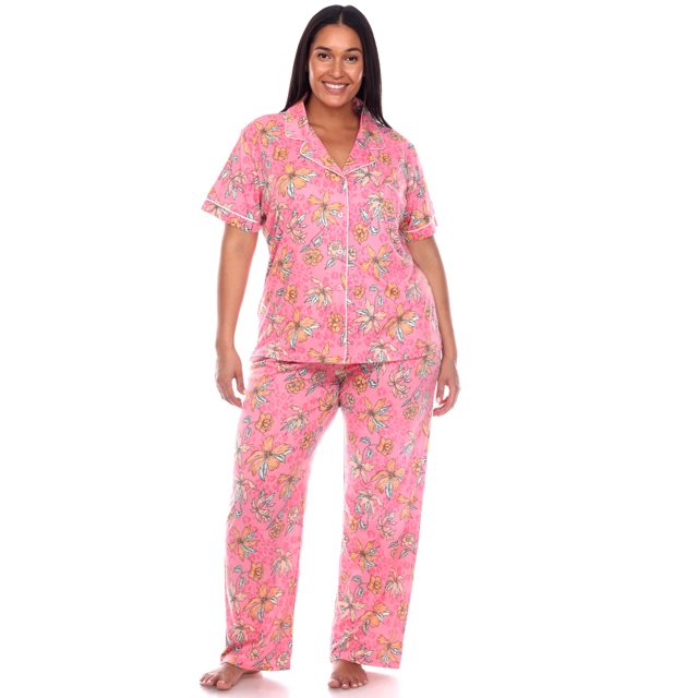 White Mark Ensemble de Pyjama Tropical à Manches Courtes à Boutons pour Femmes