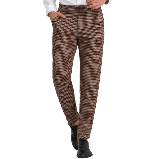 INSPIRE CHIC Men's Casual Geometric Printed Color Block Flat Front Dress Pants 34 Brown