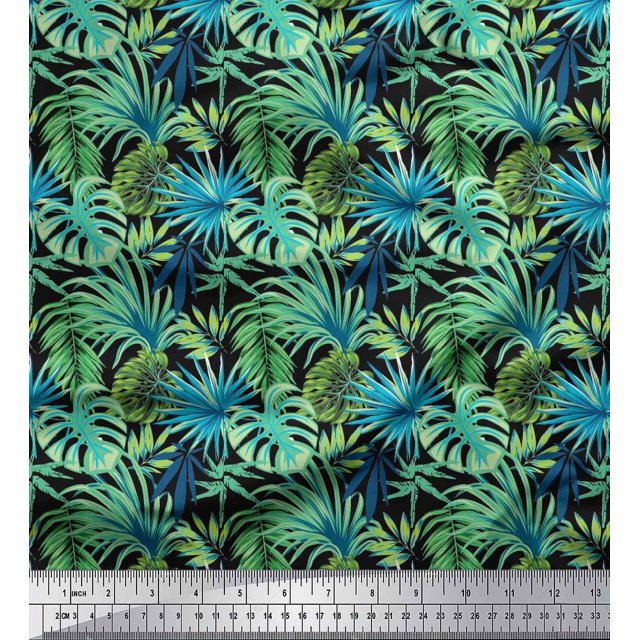 Soimoi Satin Silk Fabric Tropical Leaves Decor Fabric Printed Yard 42 Inch Wide
