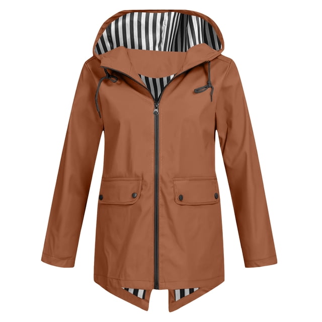 WRKEKC Manteau Coupe-Vent Imperméable à Capuche pour Femme, Imperméable de Randonnée Léger à Fermeture Éclair Intégrale avec Poches