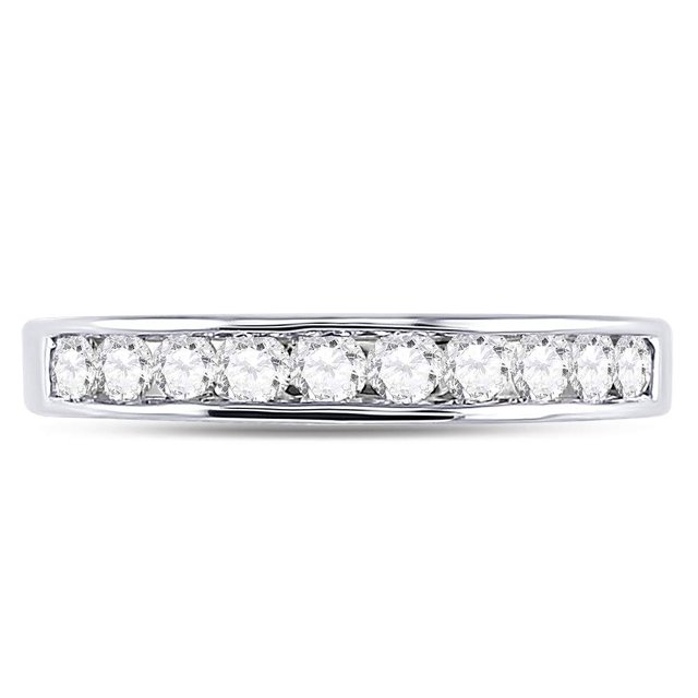 Alliance de Mariage pour Femme en Or Blanc 14 Kt avec Diamants Ronds Sertis en Rail 1/2 Cttw