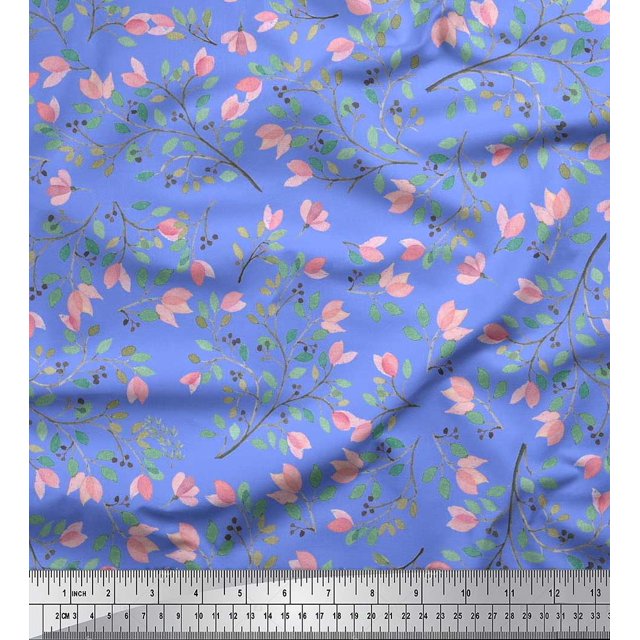 Soimoi Rayon Fabric Leaves Printed Fabric 1 Yard 42 Inch Wide