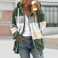 thumbnail image 2 of IROINID Women's Mid-Length Hoodie Shearling Jacket Contrast Color Long Sleeve Loose Zipper Pullover Tops Sweatshirt, Green, 2 of 5