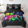 thumbnail image 1 of YST Boys Game 7Pcs Comforter Set Queen,Red Video Game Gamepad Bedding Set,Trippy Starry Sky Universe Bed In A Bag,Neon Light Glitter Geometric Sheet Set Modern Player Gamer Bedroom Decor, 1 of 1