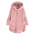 thumbnail image 2 of Qertyioot Women Plus Size Button Plush Tops Hooded Loose Cardigan Wool Coat Winter Jacket, 2 of 7