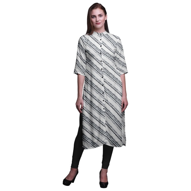 Bimba Printed Button Down Straight Tunic Dresses For Women Kurti Medium