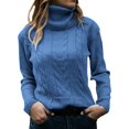 thumbnail image 1 of Chandail à Col Roulé Uni pour Femme - Haut Rétro à Manches Longues Ajusté - Polyester, Coupe Ample Décontractée pour le Quotidien/travail, 1 of 3