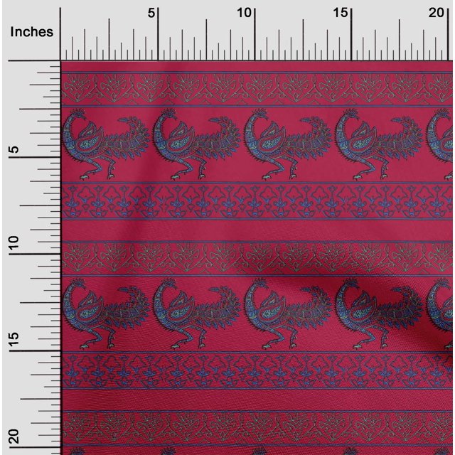 oneOone Viscose Chiffon Fabric Floral & Peacock Block Print Sewing Fabric BTY 42 Inch Wide