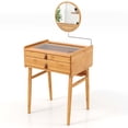 thumbnail image 1 of Costway Coiffeuse avec Miroir Réglable Table de Maquillage en Bambou 2 Tiroirs, 1 of 9