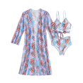thumbnail image 2 of VBTAPA Haut de Maillot de Bain Bikini de Plage 3 Pcs à Imprimé Floral pour Femme Bas Kimono Cardigans Ventes Éclair Violet G, 2 of 8