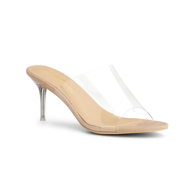 BLISSFUL STEP Sandales à Talons Aiguilles à Bride Transparente pour Femmes Nude 10