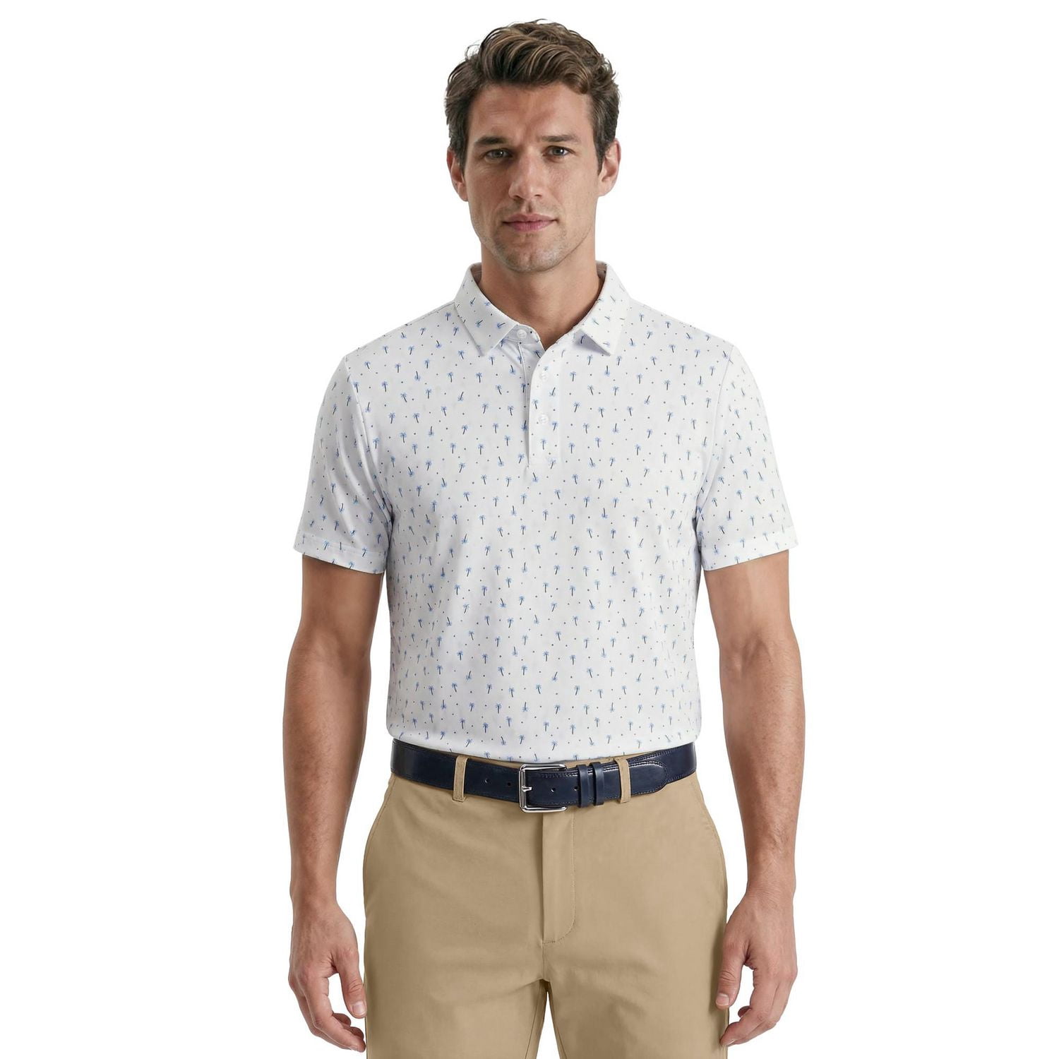 Ben Hogan Performance Men's Mini Palm Print Short Sleeve Golf Polo Shirt
