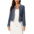 thumbnail image 1 of INSPIRE CHIC Costume d'Halloween pour Femme en Tweed à Carreaux, Ouvert à l'Avant, Blazer Court de Bureau Bleu Foncé m, 1 of 5