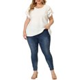 thumbnail image 2 of Agnes Orinda Women's Plus Size Easter Tops Lace Panel Hollow Short Sleeves Summer Solid Blouses 3X White, 2 of 6