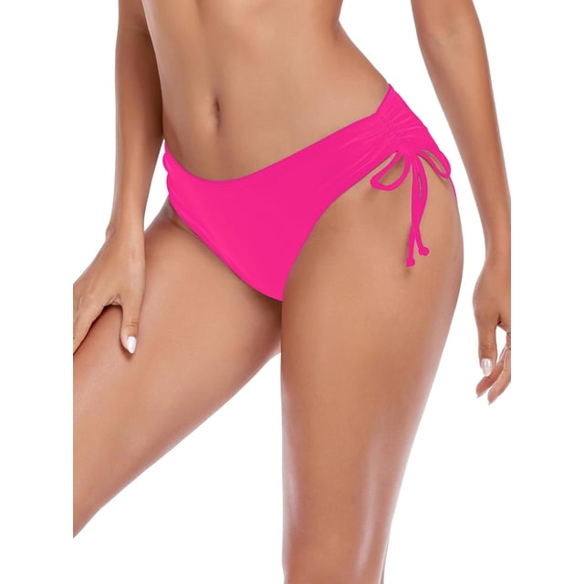 Ocean Blues Women's Full Coverage Swim Bottoms Sides Drawstring Mid Rise Bikini Bottom Pink Bathing Suit Size XL