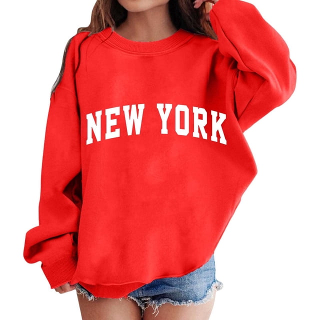 MIASHUI Girls Sweatshirt Tops Letter Prints Crewneck Pullover,Red,4-5 Years