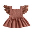 thumbnail image 1 of Toddler Kids Girls Princess Dress Solid Color Lace Fly Sleeve Dress, 1 of 8