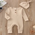 thumbnail image 3 of MesaSe Infant Baby Boys Jumpsuit and Hat Set  Solid Knit Ribbed Long Sleeve Crew Neck Button Romper One-Piece Clothes, 3 of 6