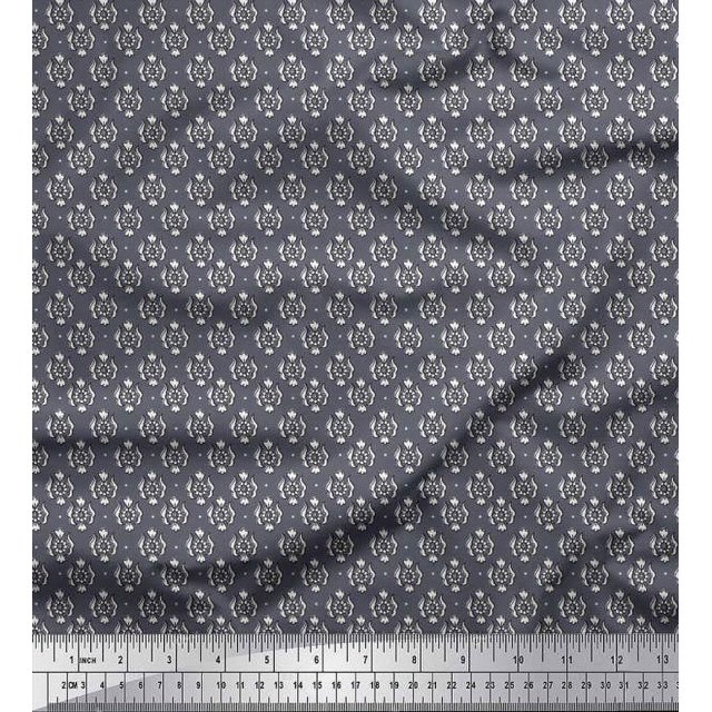 Soimoi Poly Georgette Fabric Damask & Floral Block Print Sewing Fabric Yard 52 Inch Wide