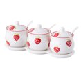 thumbnail image 1 of European Style Sugar Bowl With Spoon, Pink Flowers And Green Leaves Pattern Sugar Container, Porcelain Spice Jars-red strawberry-3 Set, 1 of 7