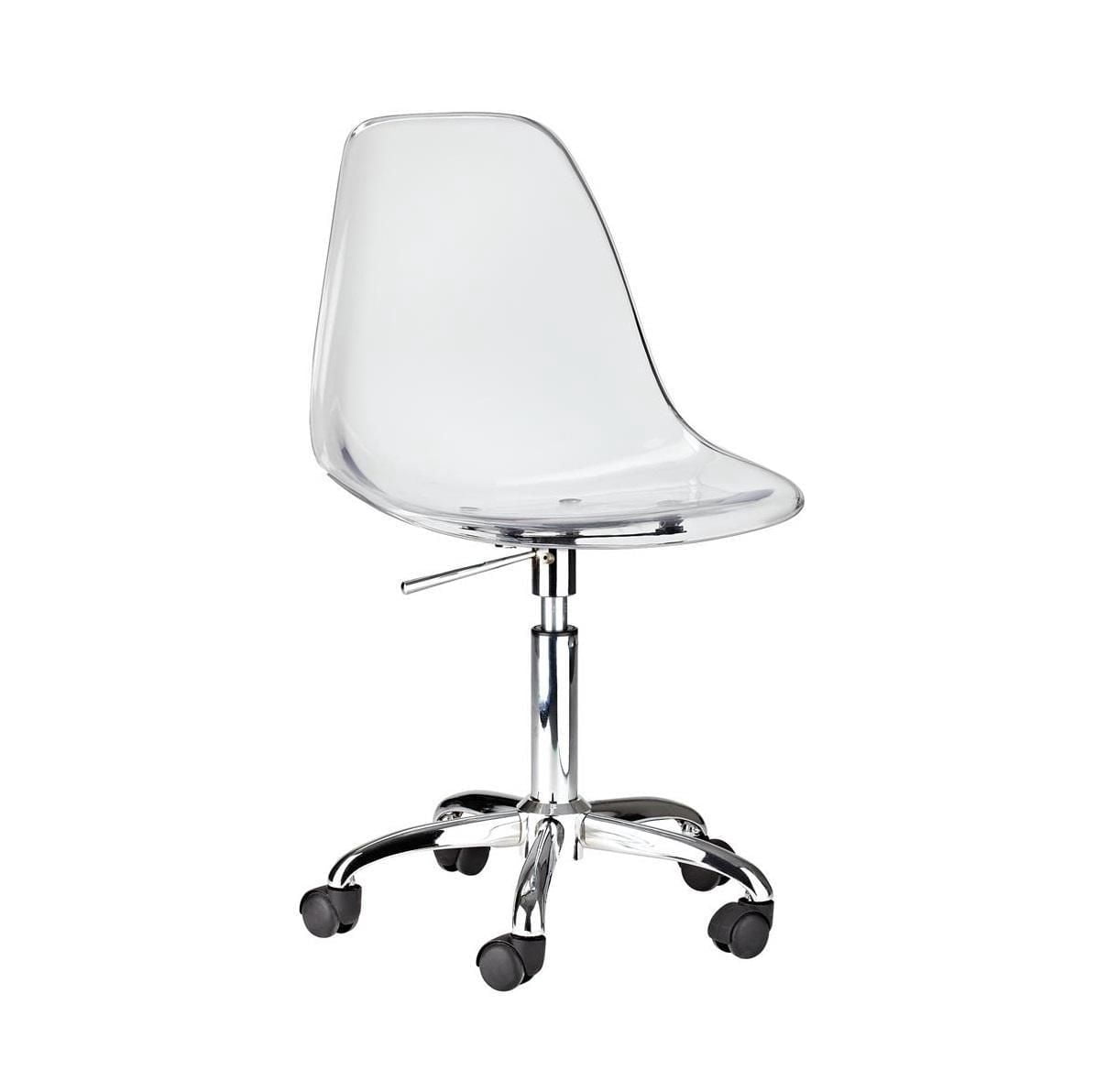 Heavenly Collections | Clear Acrylic Adjustable Office Chair - Mid-Century Modern Rolling Task Chair with Chrome Base - Ideal for Home Offices & Desks